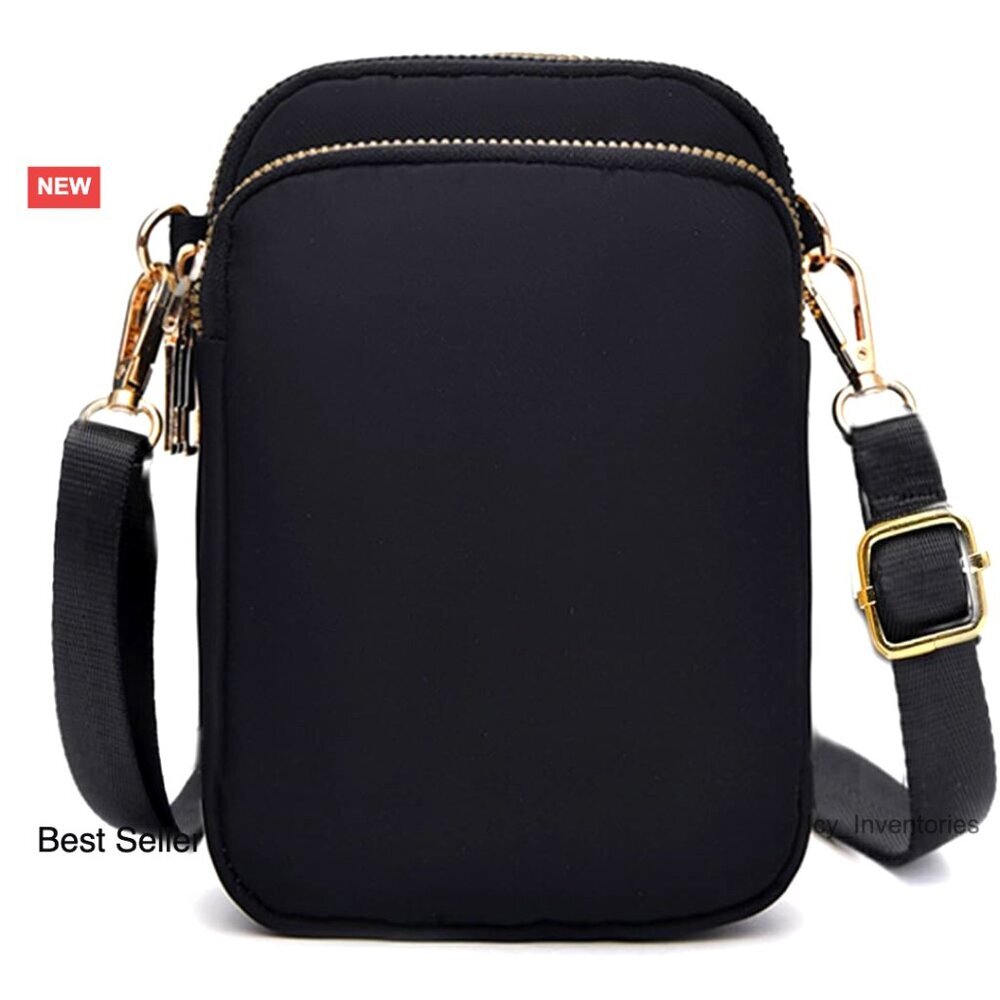 Everyday Black Crossbody Phone Bag with Gold Accents